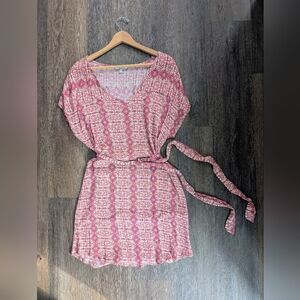 Pink Boho Floral Dress w/Tie Waist – Flowy Lightweight, L/XL